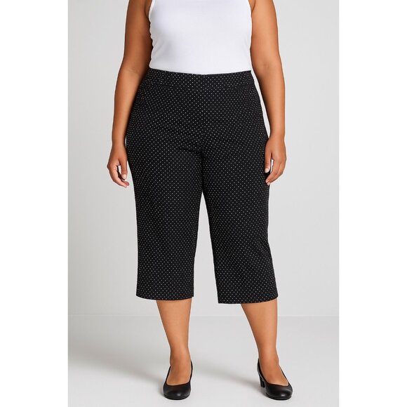 BRIGGS New York Black & White Polka Dot Capri Cropped Pants Women's PLUS 20W - Picture 1 of 9